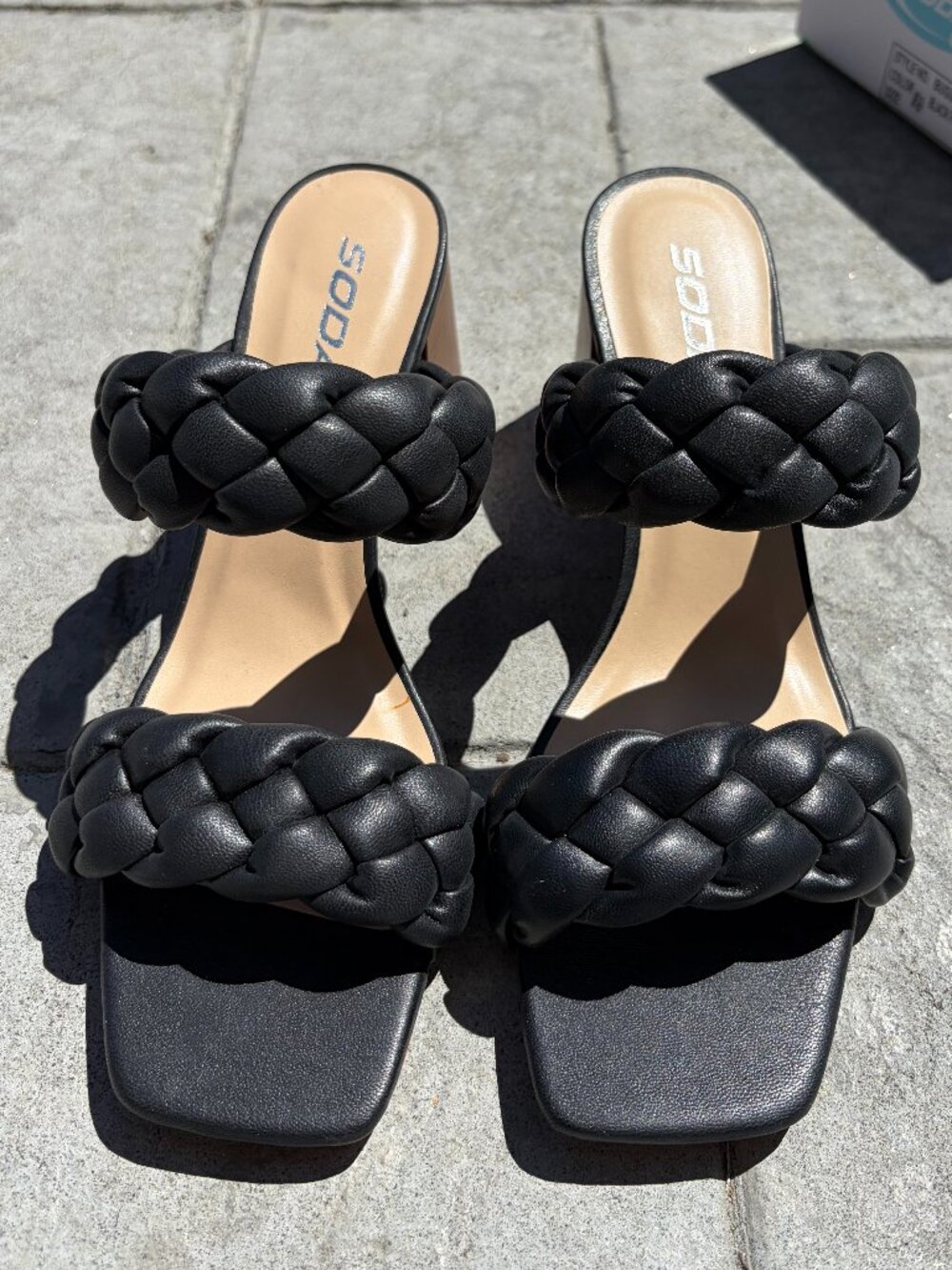 SODA Black Faux Leather Buggy-S double braided Band Sandal - Size 8.5